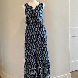 TALBOTS PETITE BLUE GREEN MIDI DRESS STRING TIE NECKLINE SIZE PETITE